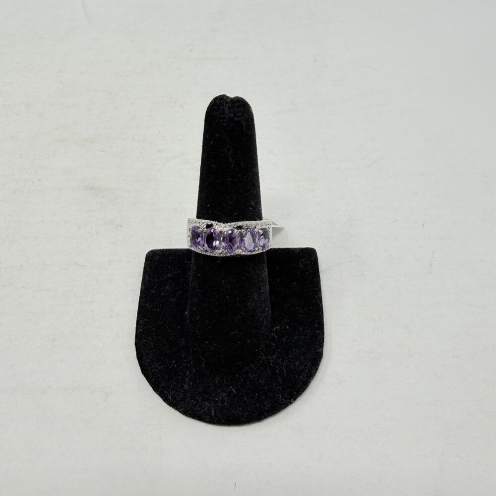 Shop LC Bolivian Purple Amethyst 5 Stone‎ Size 8 Ring in Stainless Steel 5288